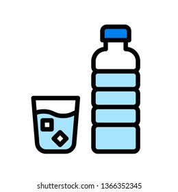 Water bottle and glass vector, Beverage filled style icon editable stroke