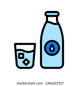 Water bottle and glass vector, Beverage filled style icon editable stroke