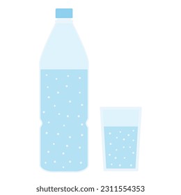 Water bottle with glass. Vector illustration isolated on white.