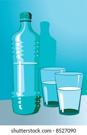  a water bottle and glasses	