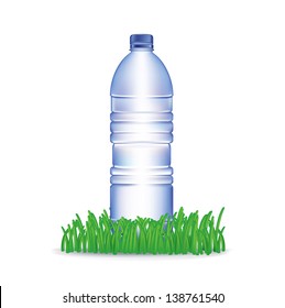water bottle and grass isolated on white background