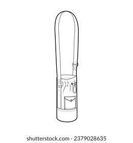 Bolsa cruzada del cuerpo del sostenedor del frasco de agua. Ilustración técnica de accesorios de moda. Vista frontal del vector 3-4 para hombres, mujeres, estilo unisex, bolso plano de simulación CAD esquema aislado