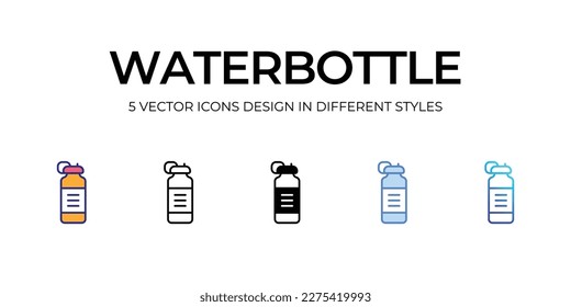 water bottle Icon Design in Five style and Editable Stroke  Line  Solid  Flat Line  Duo Tone Color    Color Gradient Line  Suitable for Web Page  Mobile App  UI  UX   GUI design 