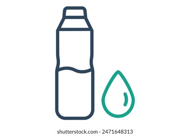 Wasserflaschensymbol. Flasche mit Wassertropfen. Symbol in Bezug auf Hydratation. Linie Icon Stil. Hydratation Elemente Vektorillustration