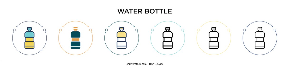 Icono de botella de agua en el estilo relleno, delgado, contorno y trazo. Ilustración vectorial de dos diseños de vectores de botellas de agua de color y negro se pueden utilizar para móviles, ui, web