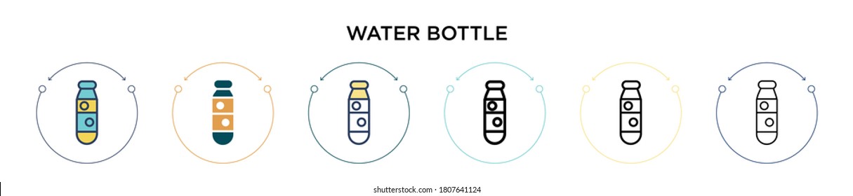 Water bottle icon in filled, thin line, outline and stroke style. Vector illustration of two colored and black water bottle vector icons designs can be used for mobile, ui, web
