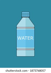 Icono de botella de agua en fondo azul plano. Ilustración del vector