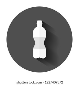 Water bottle icon in flat style. Plastic soda bottle vector illustration with long shadow. Liquid water business concept.
