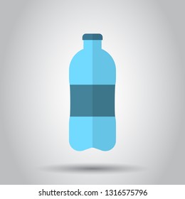 Water bottle icon in flat style. Plastic soda bottle vector illustration on white background. Liquid water business concept.