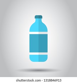 Water bottle icon in flat style. Plastic soda bottle vector illustration on white background. Liquid water business concept.