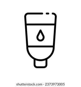 Wasserflasche-Symbol. Umriss, tropfen Sie auf eine Flasche, eine Flasche Wasser. Vektorsymbol