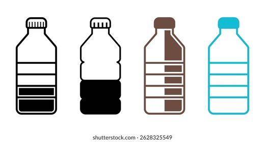Water bottle icon. Plastic bottle icon set. PET bottle, water container bottle symbol. Editable stroke. Vector illustration. EPS 10