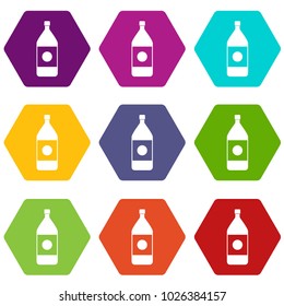 Water bottle icon set many color hexahedron isolated on white vector illustration