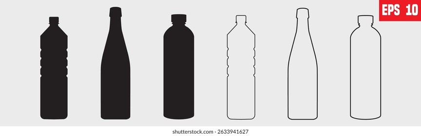Water bottle icon set. vector design. illustration set of symbol. Ui, web, app. illustration concept.
 Icons for drinking water packages and mineral bottles.