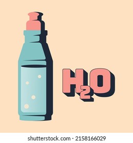 Water bottle icon. Template сloseup plastic container, aqua, liquid bubbles, chemical formulation of water. Vector flat illustration for healthy lifestyle