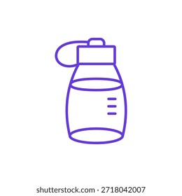 Icono de botella de agua. Ilustración de línea delgada de botella de hidratación con mango y marcas de volumen, pictograma de contenedor de bebida reutilizable, hidratación de fitness y estilo de vida sostenible.