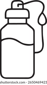 Water Bottle Icon, Travel Flask with Carabiner Hook, Clean Hydration Gear for Outdoor Use in Black Line Style
