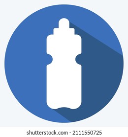 Water Bottle Icon in trendy long shadow style isolated on soft blue background