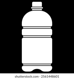 Water bottle icon vector illustration, mineral water clip art, drinking water bottle clipart, white on black background
