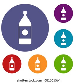 Water bottle icons set in flat circle red, blue and green color for web
