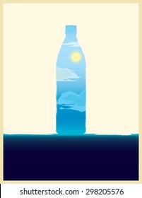 Water bottle illustration with double exposure effect.