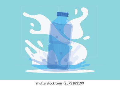 Water Bottle Illustration A refreshing image of a water bottle with splashing water, perfect for health, hydration, and lifestyle concepts.