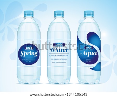 Water bottle and label vector, concept and package design collection, vector
