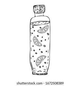 Water bottle with lemon slices. Healthy lifestyle, proper nutrition, drinking regimen. Vector. Doodle element.