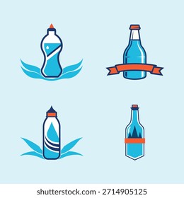 Paquete de logotipo de botella de agua Hidratación limpia y conjunto de iconos de bebida.