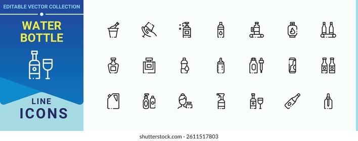 Water Bottle modern icon. Related to water, eco, container, water plastic drink and more. Bottle vector line icon set. UI icons set in a thin style. Editable stroke. Vector collection.
