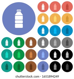 Water bottle multi colored flat icons on round backgrounds. Included white, light and dark icon variations for hover and active status effects, and bonus shades.