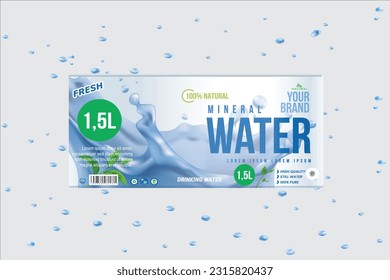 water bottle new label design with water creative bubble on light blue background.100% vector design label.