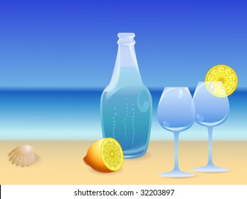 Water bottle on the beach