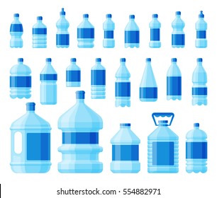 Water bottle pack blue color set vector isolated on white background. Delivery water service different bottle design. 