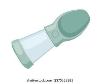 Wasserflasche für Haustiere aus Kunststoff mit Kautschuk-Mini-Schüssel, Vektorgrafik einzeln auf weißem Hintergrund