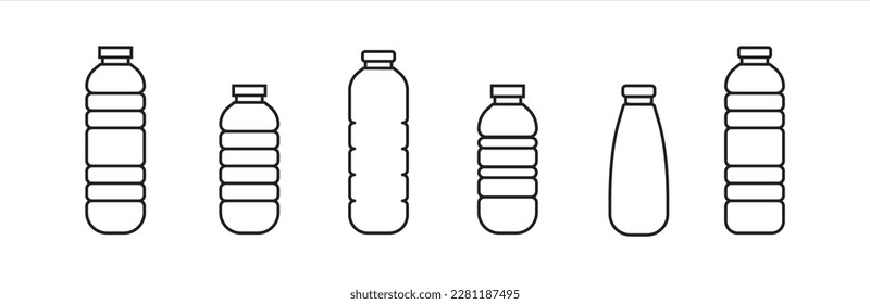 Water bottle plastic icon set. White plastic bottle. Plastic bottle collection. Vector illustration.