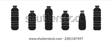 Water bottle plastic icon set. White plastic bottle. Plastic bottle collection. Vector illustration.