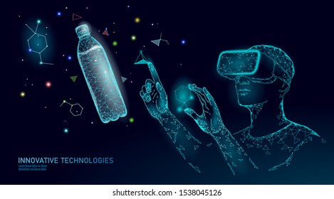 Water bottle quality test science engineering concept. Lab control research analysis innovation technology low poly. Virtual reality chemistry clean water medical experiment vector illustration - Shutterstock ID 1538045126