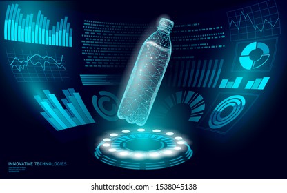 Water bottle quality test science engineering concept. Lab control research analysis data indicator graph. HUD chemistry clean water medical experiment vector illustration
