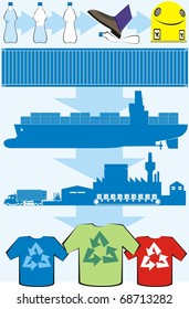 Water bottle recycled into a T-shirt color vector illustration