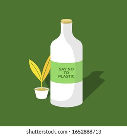 water bottle with say not to plastic label solution for zero waste, go green. flat icon style illustration save the planet 