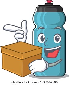 Water bottle Scroll cartoon character bringing a box