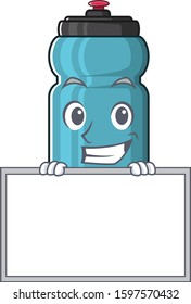 Water bottle Scroll cartoon character style grinning with board