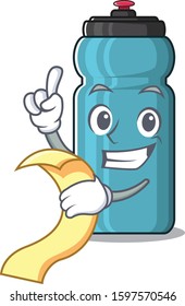 Water bottle Scroll cartoon character holding menu ready to serve