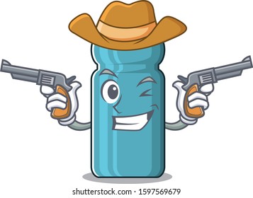 Water bottle Scroll mascot performed as a Cowboy with guns