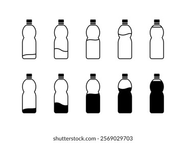 Water bottle set icons. Occupancy level icons. Flat style. Vector icons.
