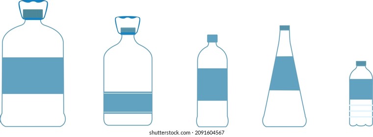 Water bottle set. Plastic bottle collection. Vector illustration