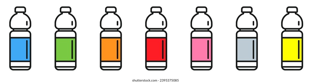 Juego de botellas de agua. Colección de botellas de plástico. Signo del símbolo del icono del frasco de plástico. Ilustración vectorial. Gráfico vectorial. EPS 10