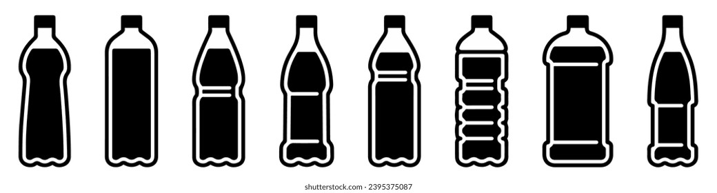 Water bottle set. Plastic bottle collection. Plastic bottle icon symbol sign. Vector illustration. Vector Graphic. EPS 10