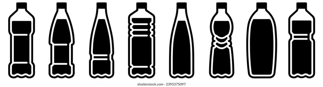 Water bottle set. Plastic bottle collection. Plastic bottle icon symbol sign. Vector illustration. Vector Graphic. EPS 10